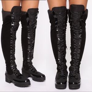 Chunky lace thigh high boots